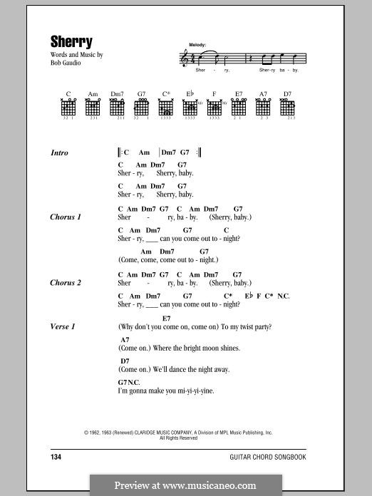 Sherry (The Four Seasons): Lyrics and chords by Bob Gaudio