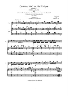 Twelve Concertos for Strings, Op.5: Concerto No.2 in F Major. Version for flute and piano by Tomaso Albinoni
