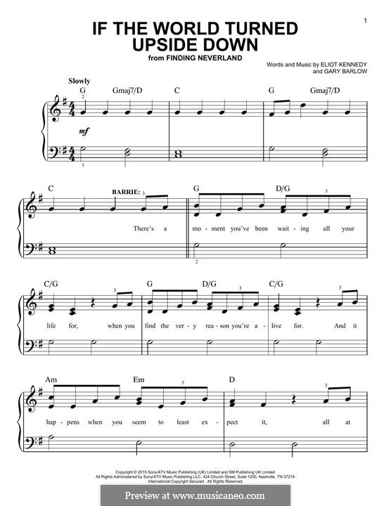 If the World Turned Upside Down (from 'Finding Neverland'): For piano by Eliot Kennedy, Gary Barlow