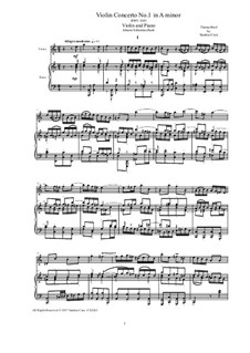 Concerto for Violin, Strings and Basso Continuo No.1 in A Minor, BWV 1041: Arrangement for violin and piano by Johann Sebastian Bach