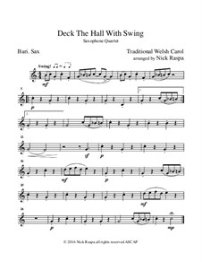 Deck the Hall with Swing: For saxophone quartet - baritone saxophone part by folklore