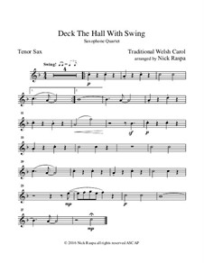 Deck the Hall with Swing: For saxophone quartet - tenor sax part by folklore