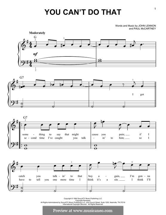 You Can't Do That (The Beatles): For piano by John Lennon, Paul McCartney