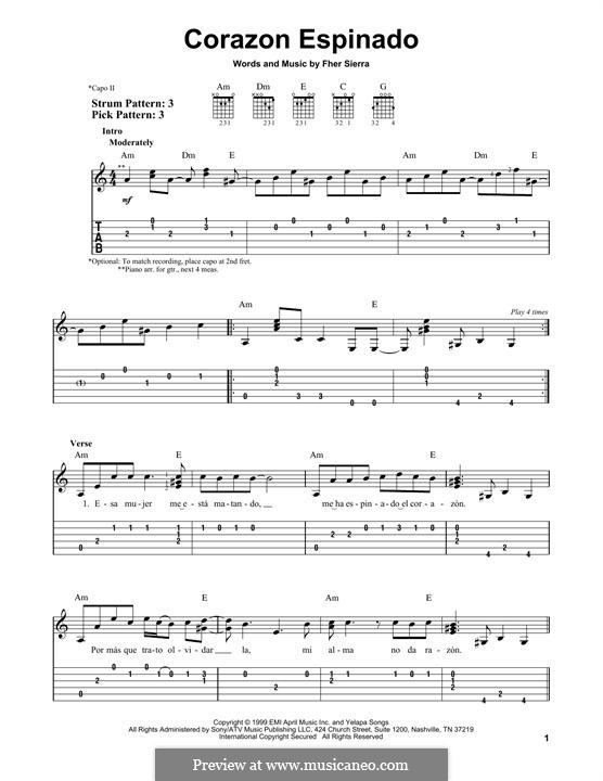 Corazon Espinado (Santana): For guitar with tab by Fher Sierra