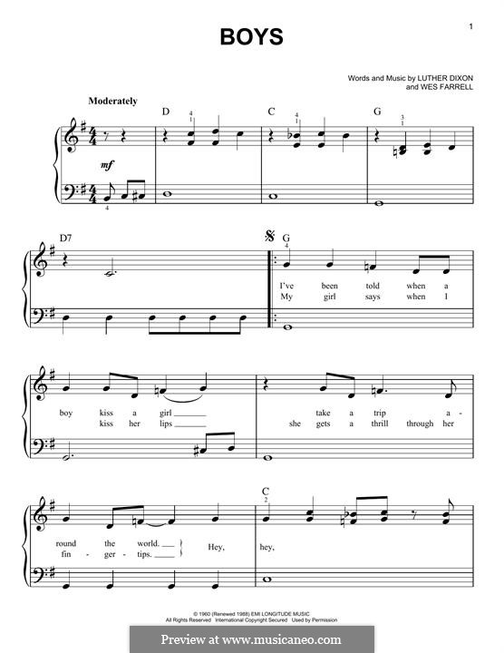 Boys (The Beatles): For piano by Luther Dixon, Wes Farrell