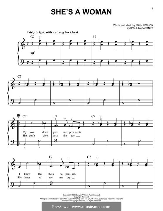 She's a Woman (The Beatles): For piano by John Lennon, Paul McCartney