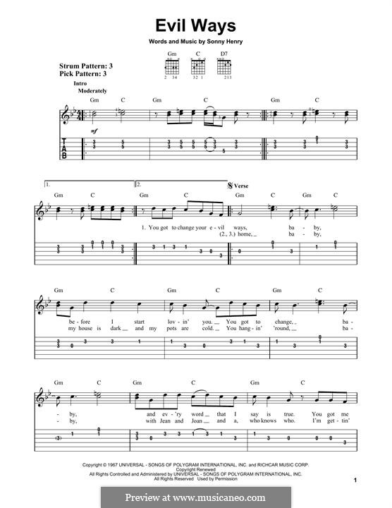 Evil Ways (Santana): For guitar with tab by Sonny Henry