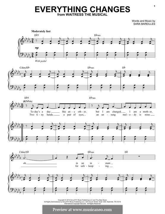 Everything Changes by S. Bareilles sheet music on MusicaNeo