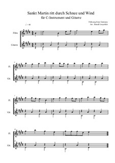 Sankt Martin ritt durch Schnee und Wind: For C-instrument and guitar (E Major) very easy version by folklore