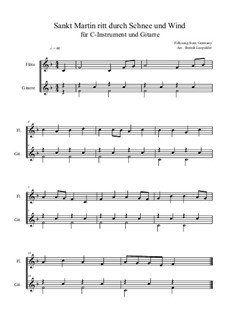 Sankt Martin ritt durch Schnee und Wind: For C-instrument and guitar (F Major) very easy version by folklore