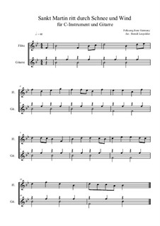 Sankt Martin ritt durch Schnee und Wind: For C-instrument and guitar (B flat Major) very easy version by folklore