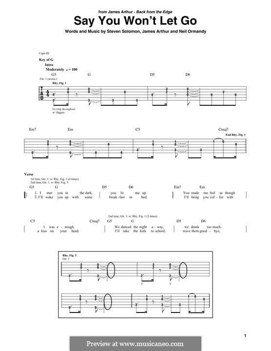Say You Won't Let Go: For guitar with tab by James Arthur, Neil Ormandy, Steven Solovan