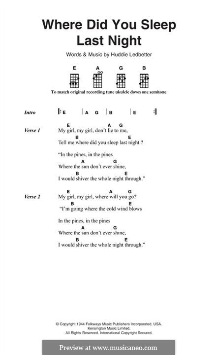 Where Did You Sleep Last Night (Leadbelly): Lyrics and chords by Huddie Ledbetter