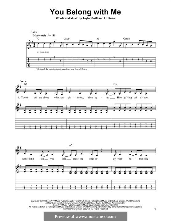 You Belong with Me (Taylor Swift): For guitar with tab by Liz Rose