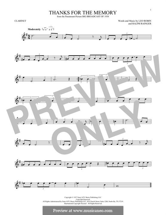 Thanks for the Memory: For clarinet by Ralph Rainger