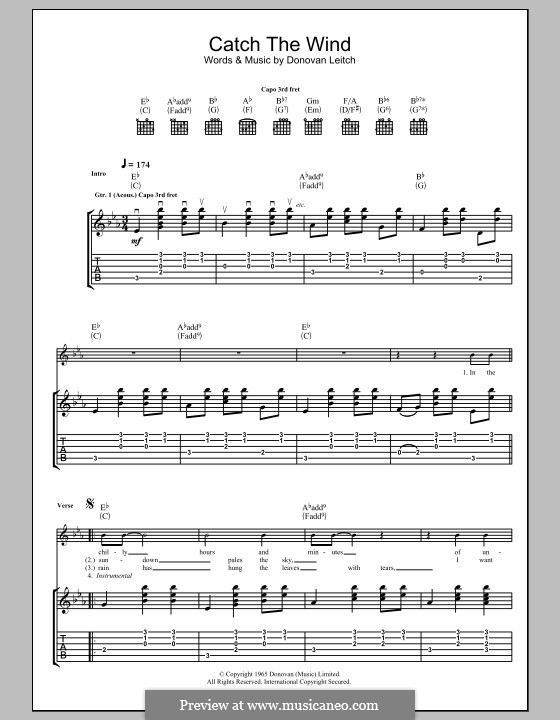 Catch the Wind: For guitar with tab by Donovan Leitch