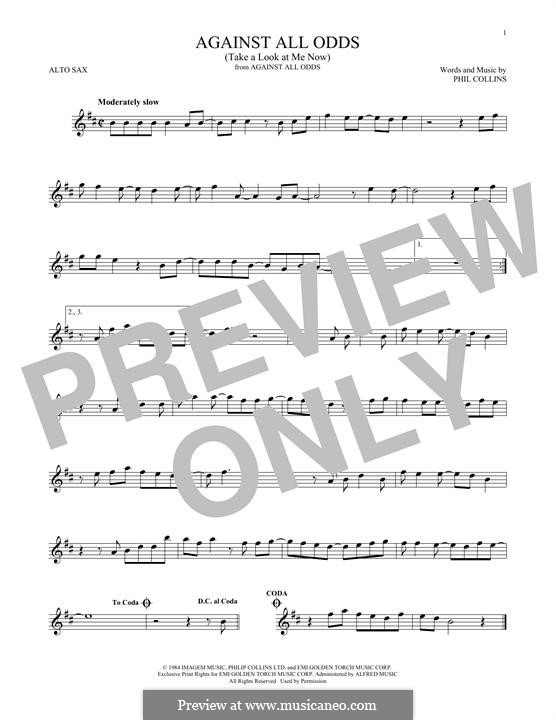 Against All Odds (Take a Look at Me Now): For alto saxophone by Phil Collins