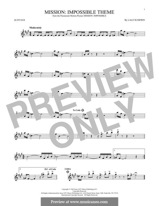 Mission: Impossible Theme: For alto saxophone by Lalo Schifrin