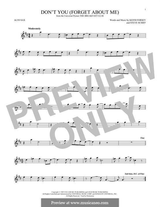 Don't You (Forget About Me): For alto saxophone by Keith Forsey, Steve Schiff