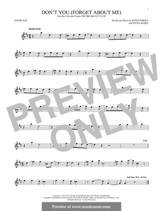 Don't You (Forget About Me): For tenor saxophone by Keith Forsey, Steve Schiff