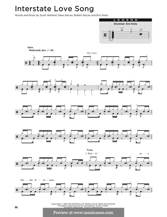 Interstate Love Song (Stone Temple Pilots): Drum set by Dean DeLeo, Eric Kretz, Robert DeLeo, Scott Weiland