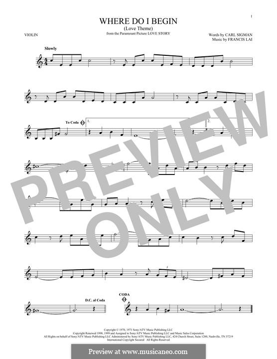 Where Do I Begin (Theme from Love Story): For violin by Francis Lai