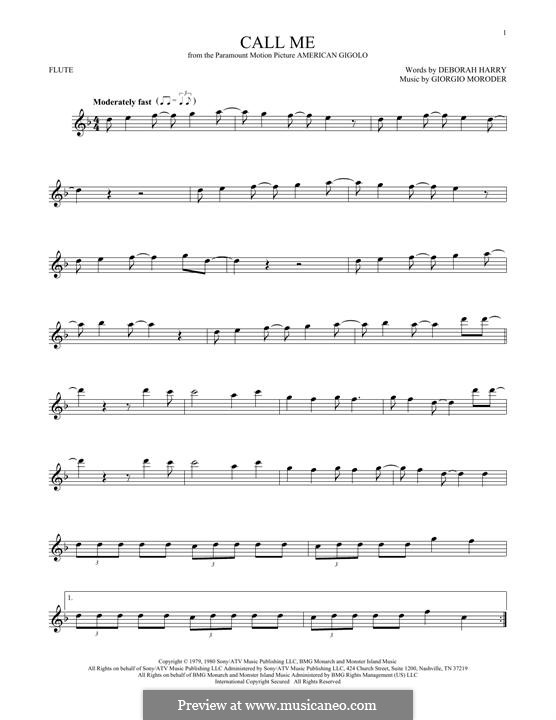 Call Me (Blondie): For flute by Deborah Harry, Giorgio Moroder