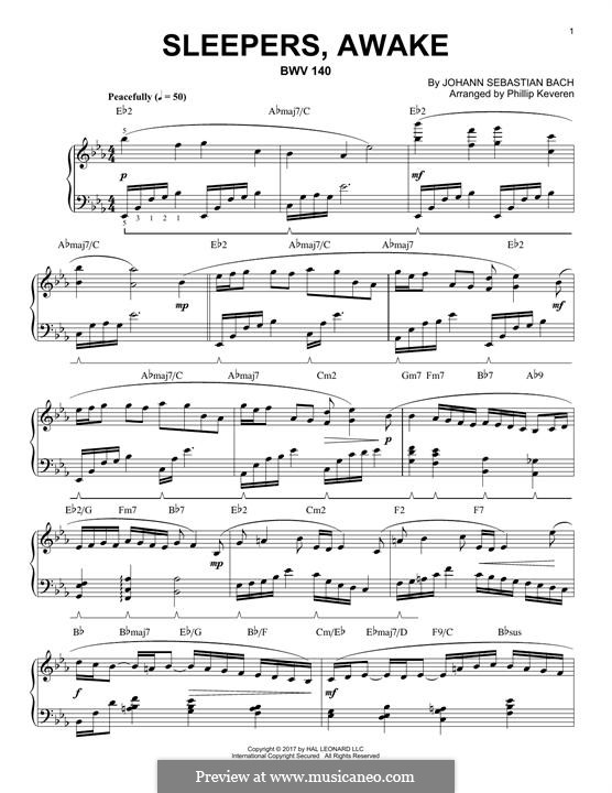 No.1 Wachet auf (Sleepers Awake): For piano (jazz version) by Johann Sebastian Bach
