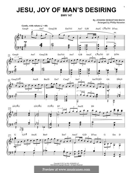 Jesu, Joy of Man's Desiring, for Piano: For a single performer by Johann Sebastian Bach