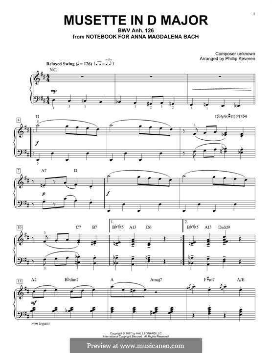 No.22 Musette in D Major, BWV Anh.126: For piano by Johann Sebastian Bach