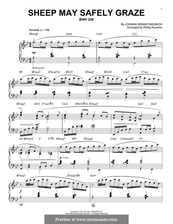 Sheep May Safely Graze (Printable Scores): For piano (jazz version) by Johann Sebastian Bach