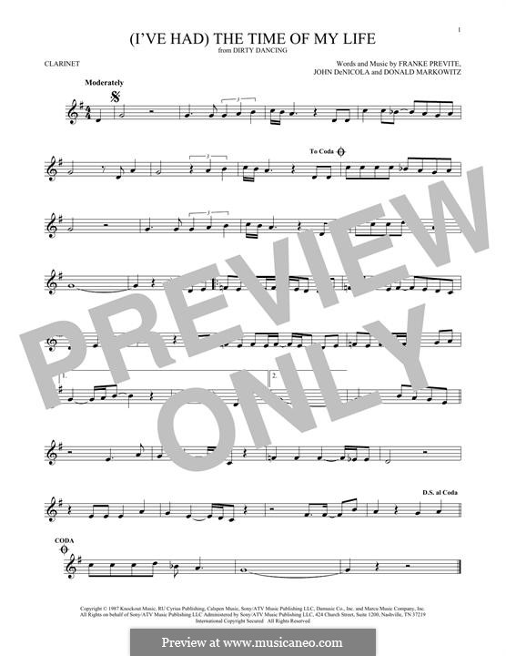 (I've Had) The Time of My Life (from Dirty Dancing): For clarinet by Donald Markowitz, Franke Previte, John DeNicola