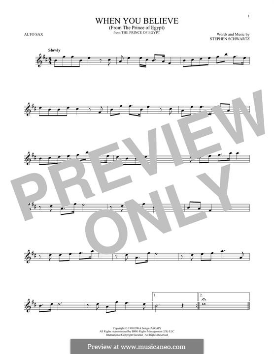 When You Believe (from The Prince of Egypt): For alto saxophone by Stephen Schwartz
