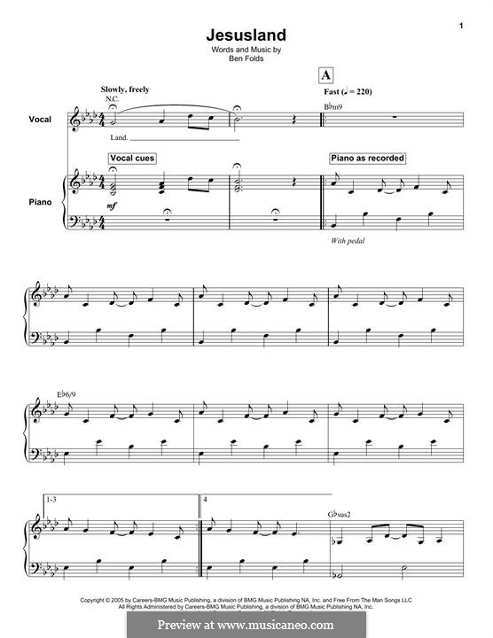 Jesusland: For voice and piano (or guitar) by Ben Folds