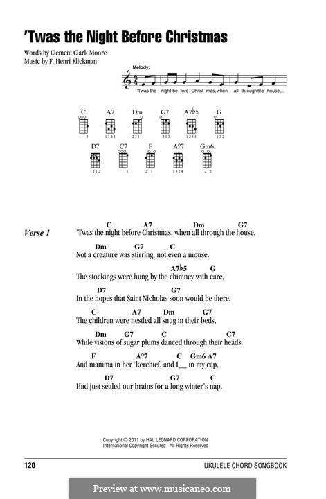 'Twas the Night Before Christmas (Clement Clark Moore): For ukulele by Frank Henri Klickmann