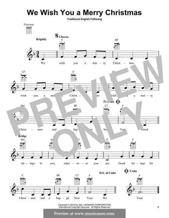 We Wish You a Merry Christmas (Printable Scores): For ukulele by folklore