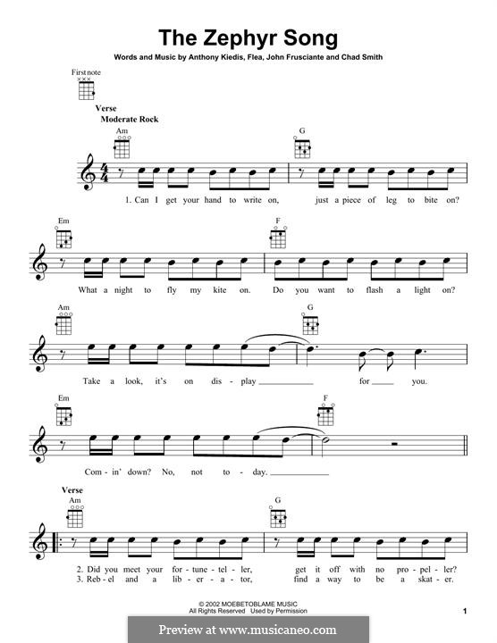 The Zephyr Song (Red Hot Chili Peppers): For ukulele by Flea, Anthony Kiedis, Chad Smith, John Frusciante