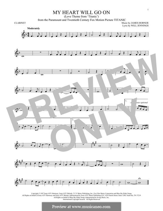 My Heart Will Go On Love Theme From Titanic By J Horner On Musicaneo for clarinet