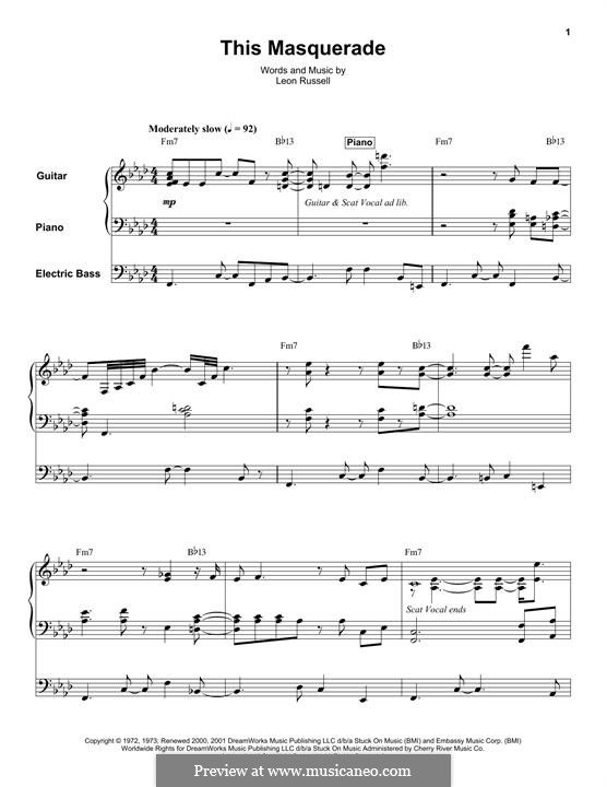 This Masquerade: For piano, guitar and bass guitar by Leon Russell