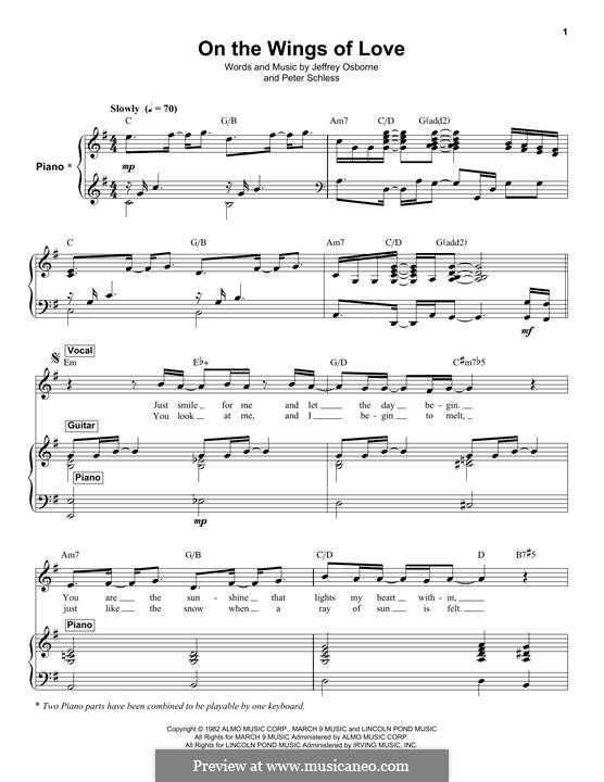 On the Wings of Love: For voice and piano (or guitar) by Peter Schless