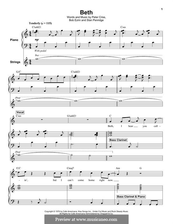 Beth by B. Ezrin, P. Criss, S. Penridge - sheet music on MusicaNeo