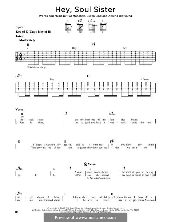 Hey, Soul Sister (Train): For guitar with tab by Amund Bjorklund, Espen Lind, Patrick Monahan