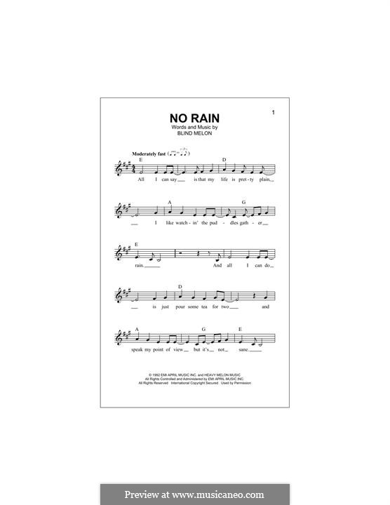 No Rain (Blind Melon): Melody line by Brad Smith, Christopher Thorn, Glen Graham, Roger Stevens, Shannon Hoon