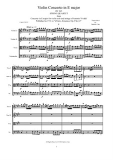 Concerto for Violin and Strings No.12 in E Major, RV 265: Arrangement for string quartet by Antonio Vivaldi