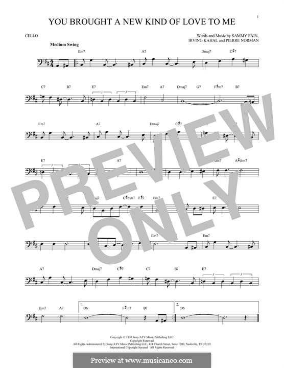 You Brought a New Kind of Love to Me (Frank Sinatra): For cello by Irving Kahal, Pierre Norman Connor, Sammy Fain