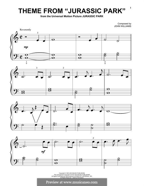 Theme from Jurassic Park: For piano by John Williams