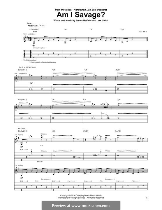 Am I Savage? (Metallica): For guitar with tab by James Hetfield, Lars Ulrich