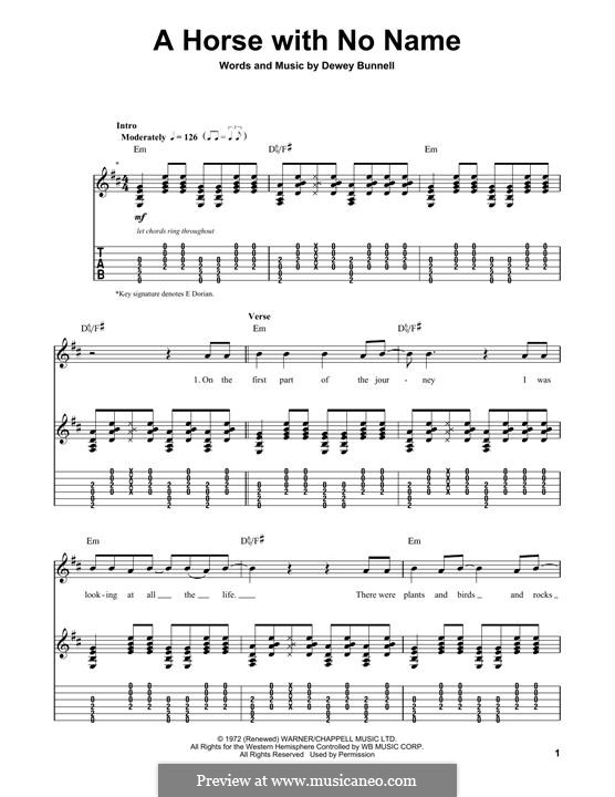 A Horse with No Name (America): For guitar with tab by Dewey Bunnell