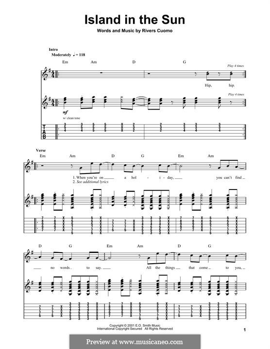 Island in the Sun (Weezer): For guitar with tab by Rivers Cuomo