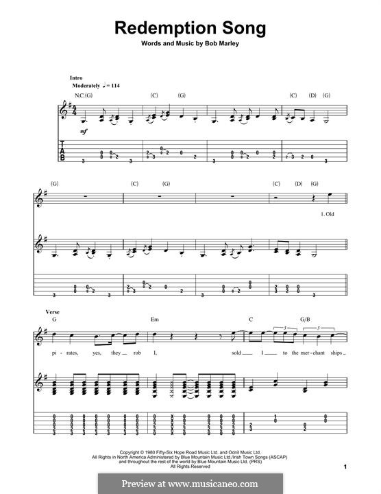 Redemption Song By B Marley Sheet Music On Musicaneo